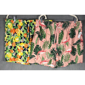 Old Navy Men’s Drawstring Pink Flamingo Fruit Set of 2 Swim Shorts Trunks XL NWT